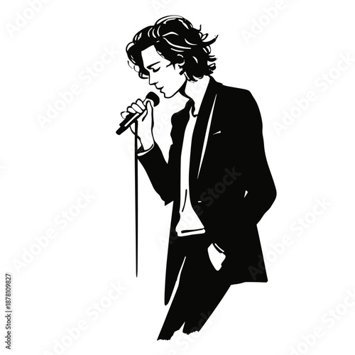 Singer. Singer simple black and white line art vector logo