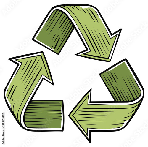 Green Recycle Symbol with Arrows and Hatching, Environment Protection Concept