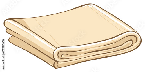 Neatly folded beige towel or fabric simple cartoon style illustration