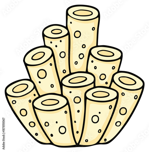 Stylized Yellow Tubular Coral Colony with Circular Openings
