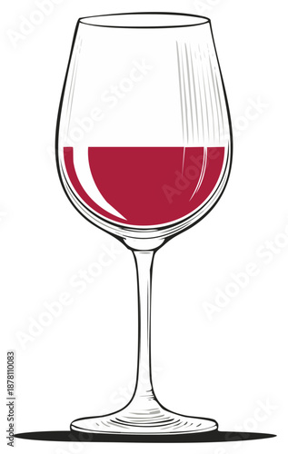 Elegant Wine Glass with Red Wine Filled Sketch Illustration for Menu Design