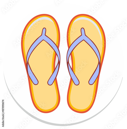 Summer beach footwear, colorful yellow flip-flops with blue straps illustration