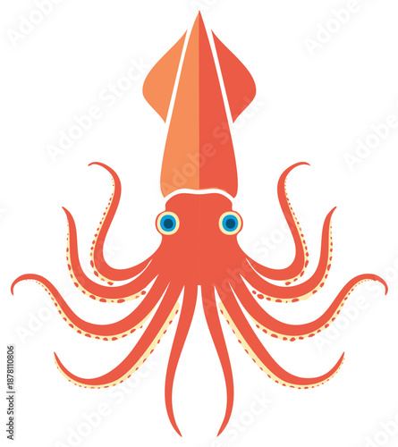 Illustrated orange squid facing forward with eight tentacles, gradient color scheme for design or decoration