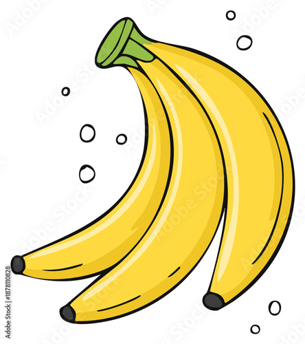 Vibrant Bunch of Yellow Bananas with Green Tops and Floating Bubbles Illustration