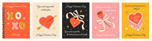Retro 70s style romantic cards with hand-drawn typography