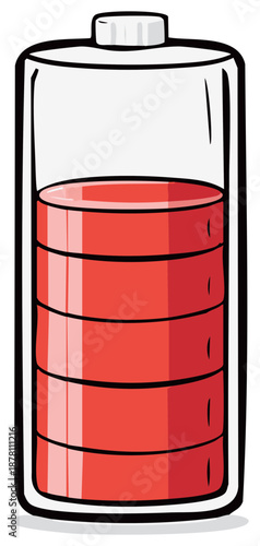 Battery indicator showing partial charge with red segments and a white cap