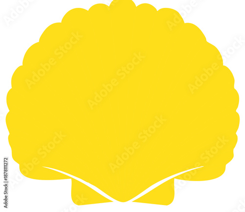 Bright yellow scallop shell graphic, a symbol of the Camino de Santiago pilgrimage and Saint James