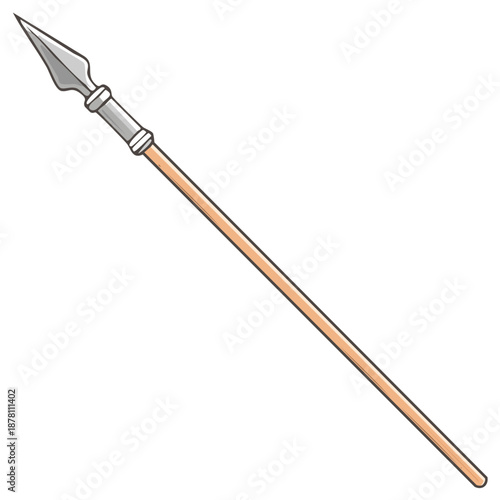 Vector Cartoon Spear Illustration Ancient Weapon Sharp Metal Pointed Hunting Javelin Long Wooden Shaft