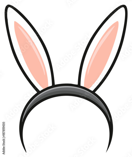 White and pink bunny rabbit ears on a dark headband, festive costume accessory illustration