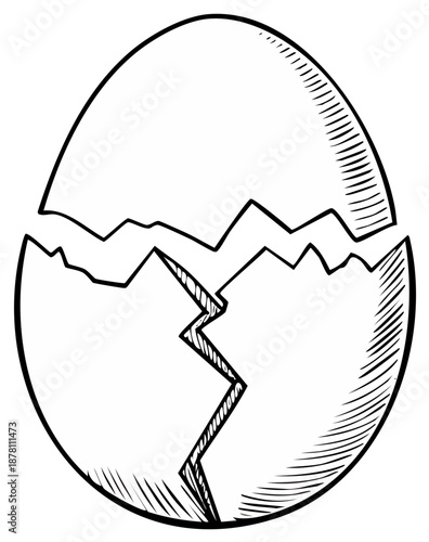 Hand Drawn Cracked Eggshell with Jagged Break Lines