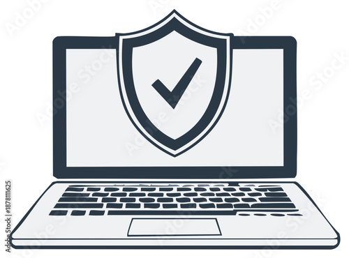 Laptop with shield and check mark, symbolizing data protection and security