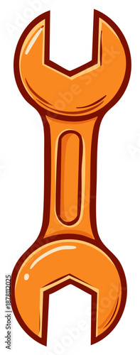 Cartoon illustration of a shiny orange double ended wrench tool for repair
