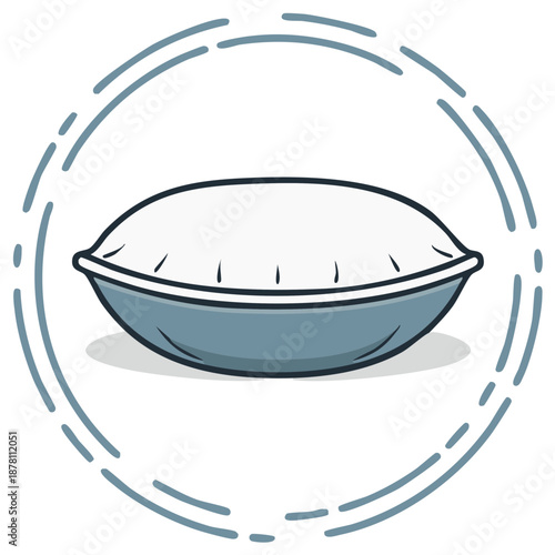 Cartoon pillow illustration inside a circle.