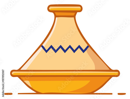 Traditional tagine clay pot cartoon illustration for North African food