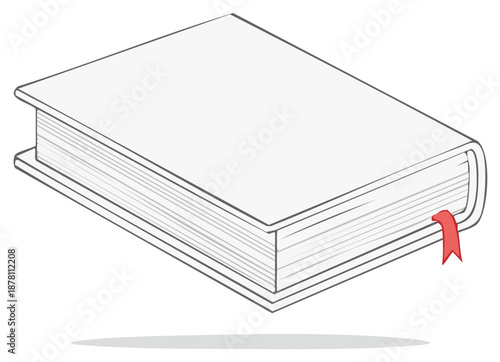 Illustrated book with a red bookmark and blank cover, showing pages, on white.
