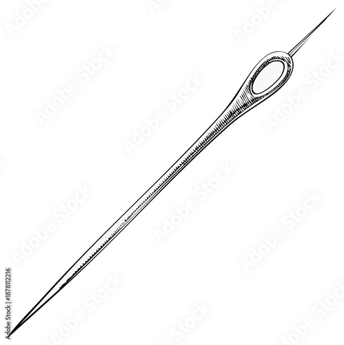 Hand Drawn Sewing Needle Sketch Illustration for Tailoring Crafts and Repair with Thread Eye