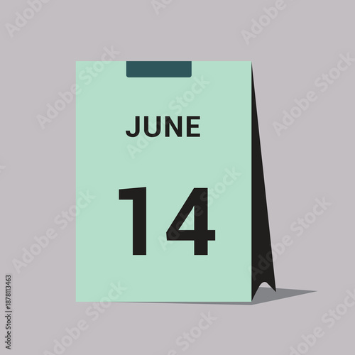 14 june calendar date icon minimal desk calendar vector illustration