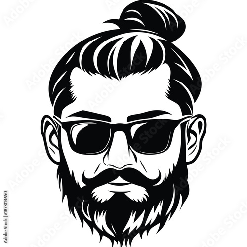 illustration showing a bearded man with a top knot wearing sunglasses