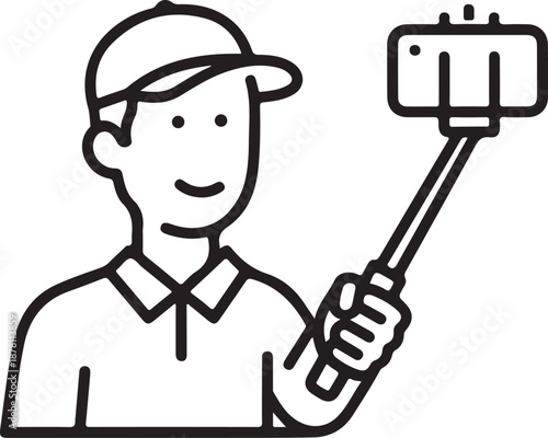 Smiling person using modern technology to capture a self-portrait with a selfie stick