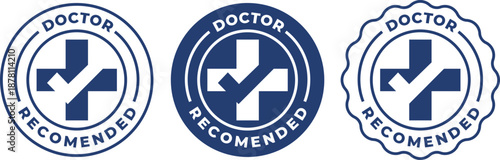 Collection of 'DOCTOR RECOMMENDED' Vector Badges with Medical Cross and Checkmark in Different Styles