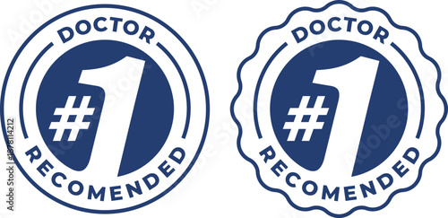 Set of Two Doctor Recommended Badges with "#1" Rating, Blue and White Vector Graphics