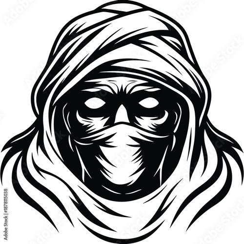 Monochrome displays a hooded nomad or desert wanderer with an obscured visage