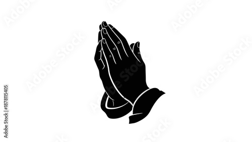 Praying Hands Silhouette Illustration on White Background.