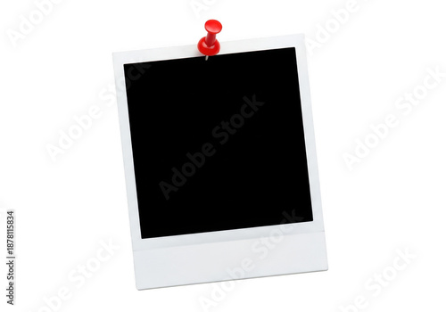 Polaroid photo frame with red pin isolated on transparent background
