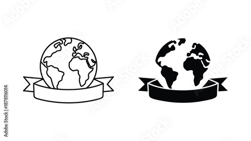 Two globe silhouettes on banners Vector