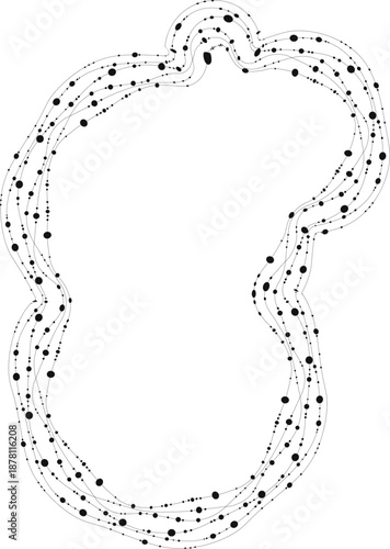Freeform blob defined by fluid line movement, dot rhythm, and evolving perimeter paths.