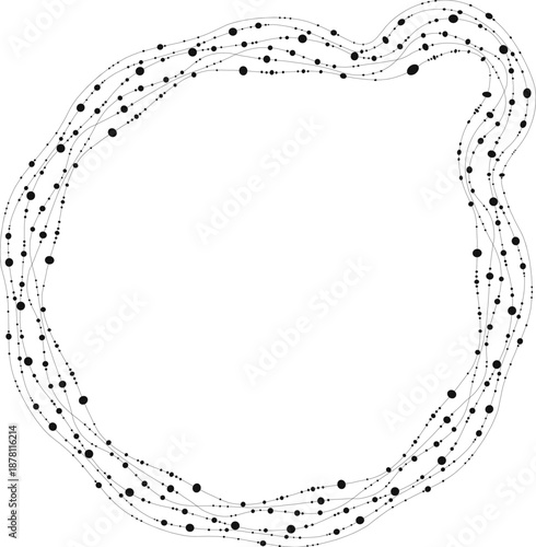 Blob shape expressed through reduced line language, dot repetition, and singular flowing contour.