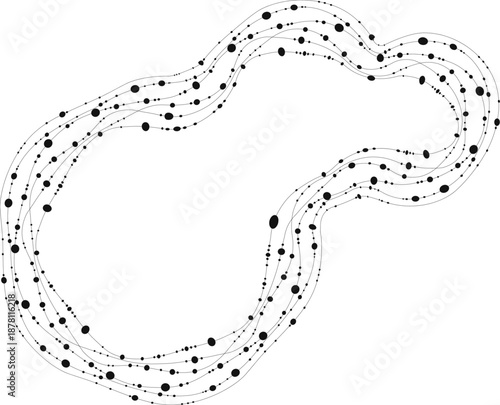 Organic blob defined by minimal line enclosure, dot intervals, and balanced flow.