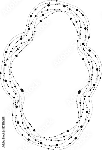 Fluid blob composed of continuous line motion, dot patterning, and evolving outline.