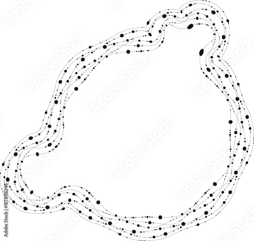 Fluid shape described by smooth line continuity, dot repetition, and gradual transformation.