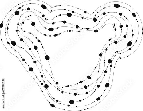 Fluid blob articulated through continuous line drift, dot rhythm, and adaptive perimeter.
