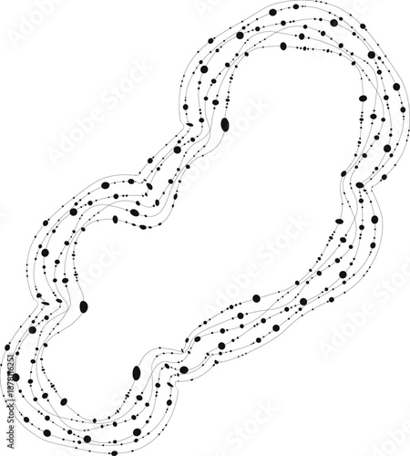 Organic form conveyed through simple line articulation, dot rhythm, and closed motion.