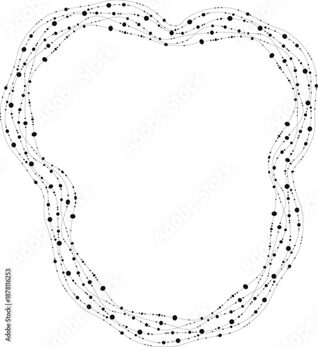 Abstract blob expressed by gentle line progression, dot intervals, and evolving outline.