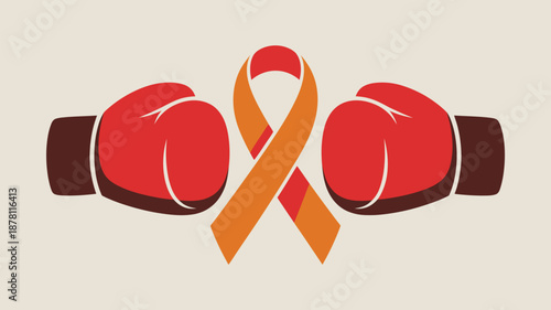 Boxing gloves holding a ribbon Vector