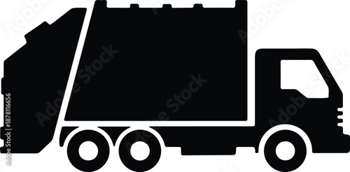 Silhouette garbage truck with compactor side view illustration vector