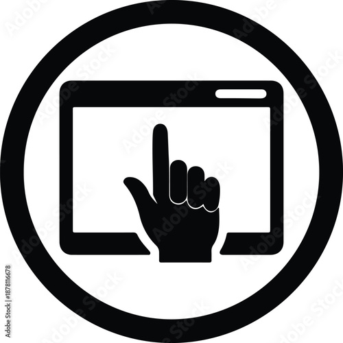 Silhouette hand touching screen on digital tablet inside circle illustration vector