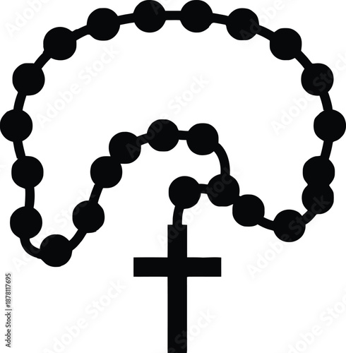 Holy rosary beads chain with cross crucifix for catholic prayer and christian religious faith symbol representing spirituality devotion and connection to god in church worship icon.