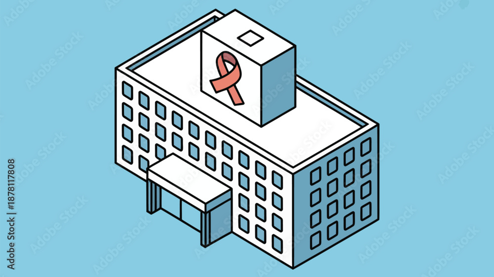 Obraz premium Hospital building with awareness ribbon Vector