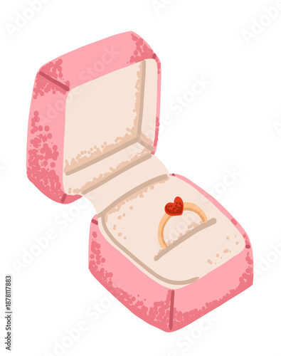 Pink square box with golden ring for marriage