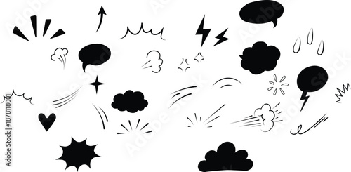 Hand drawn comic expression icons with cartoon action symbols