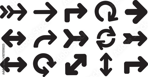 Various black arrows on white background direction navigation