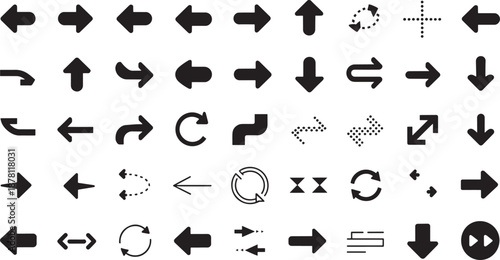 Various black arrows on white direction navigation desi