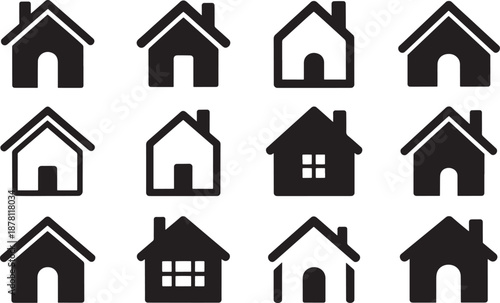 Various black house on white background house black house symbols real estate property