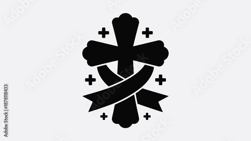 Cross with ribbons and plus signs Vector