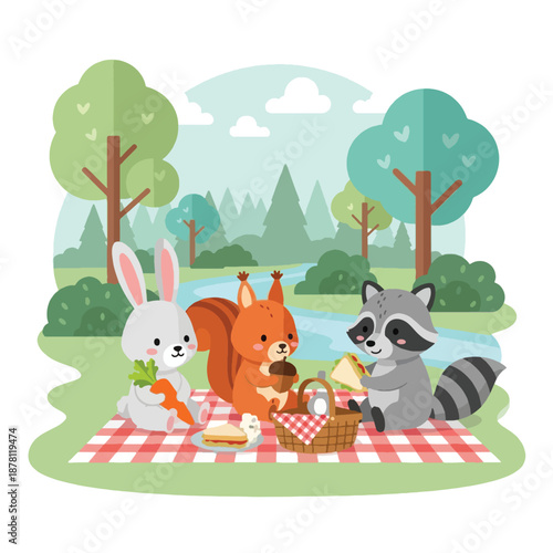 Raccoon Squirrel Rabbit Picnic Friends.