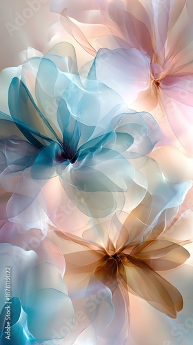 Blue and pink silky petals, abstract spring flowers, soft pastel colors, closeup blossoms for background, web, banner, cards, vouchers, invitation